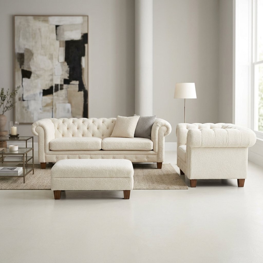 Premium Teddy Fabric 3+1+Ottoman Set